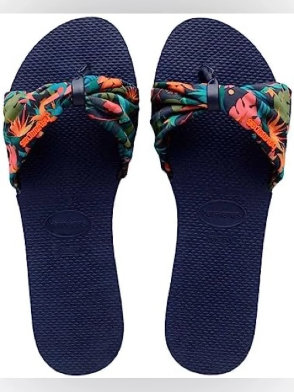 Havaianas Navy Flip Flops with Tropical Bow Strap - Size 7/8